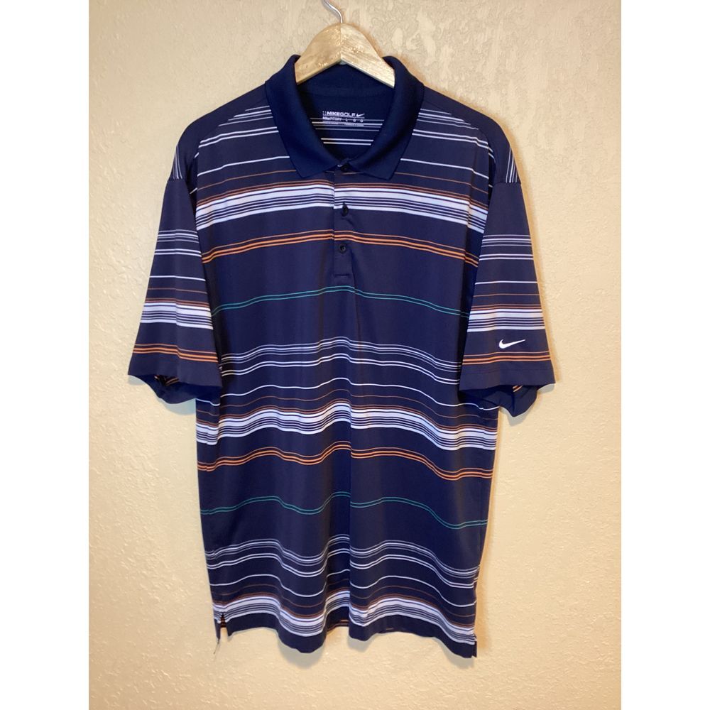 Nike Golf Tour Performance Dri‎ Fit Men's Large; Navy Striped Polo Shirt